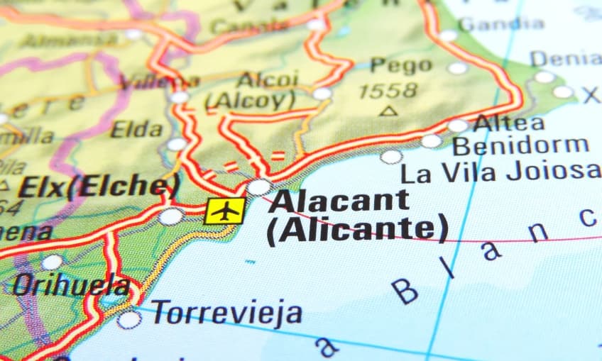 Map with focus on Alicante