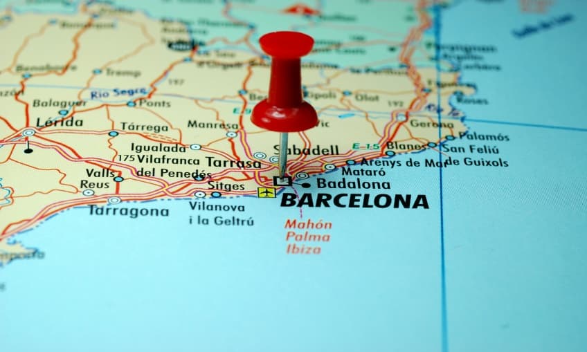Map with focus on Barcelona