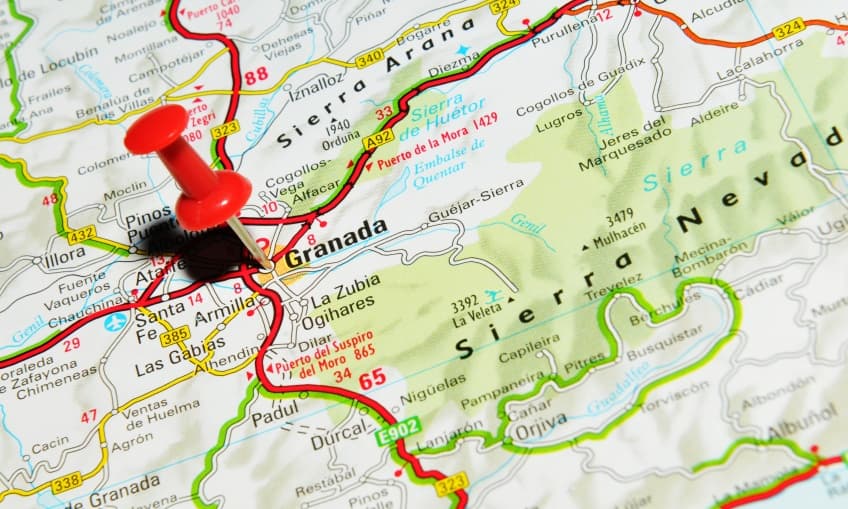 Mapa con foco en Granada